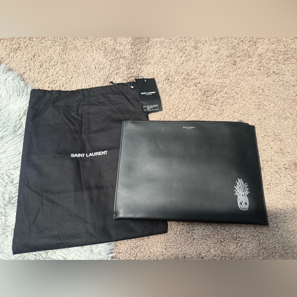 Saint Laurent Black Leather Pineapple Pouch - with Tag & Dust Bag